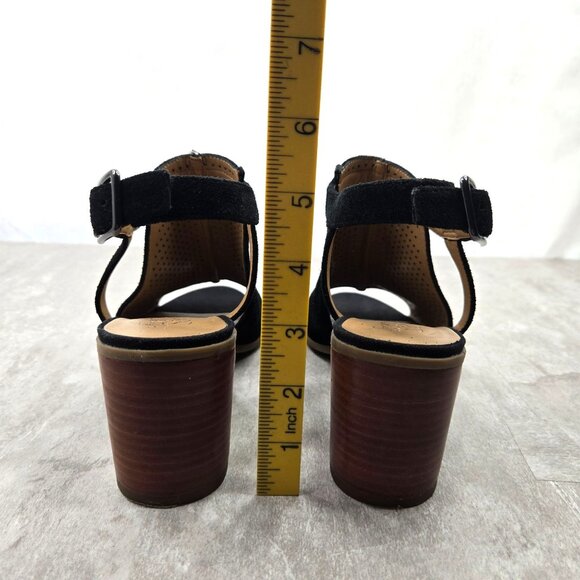 Franco Sarto Heeled Sandals Sz 8 Black Perferated Suede Dressy Block Heel Shoes - Picture 5 of 12